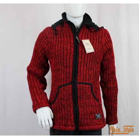 Mein Style Strickjacke Schafwollstrickjacke rot 715 (1-tlg., 1 Stück) Strickjacke mit abnehmbarer Kapuze