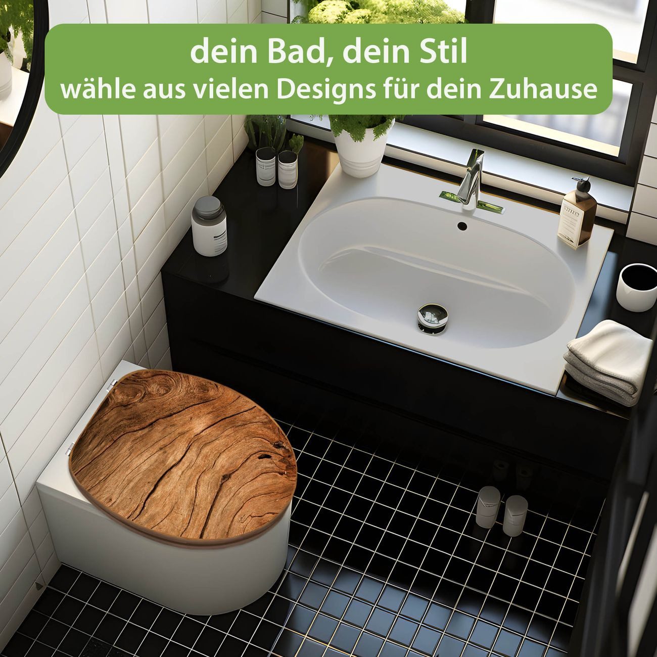 banjado WC-Sitz Bambus Motiv Trockenes Holz (umweltfreundliches Material, Edelstahl Scharniere), 44 x 38 x 5 cm