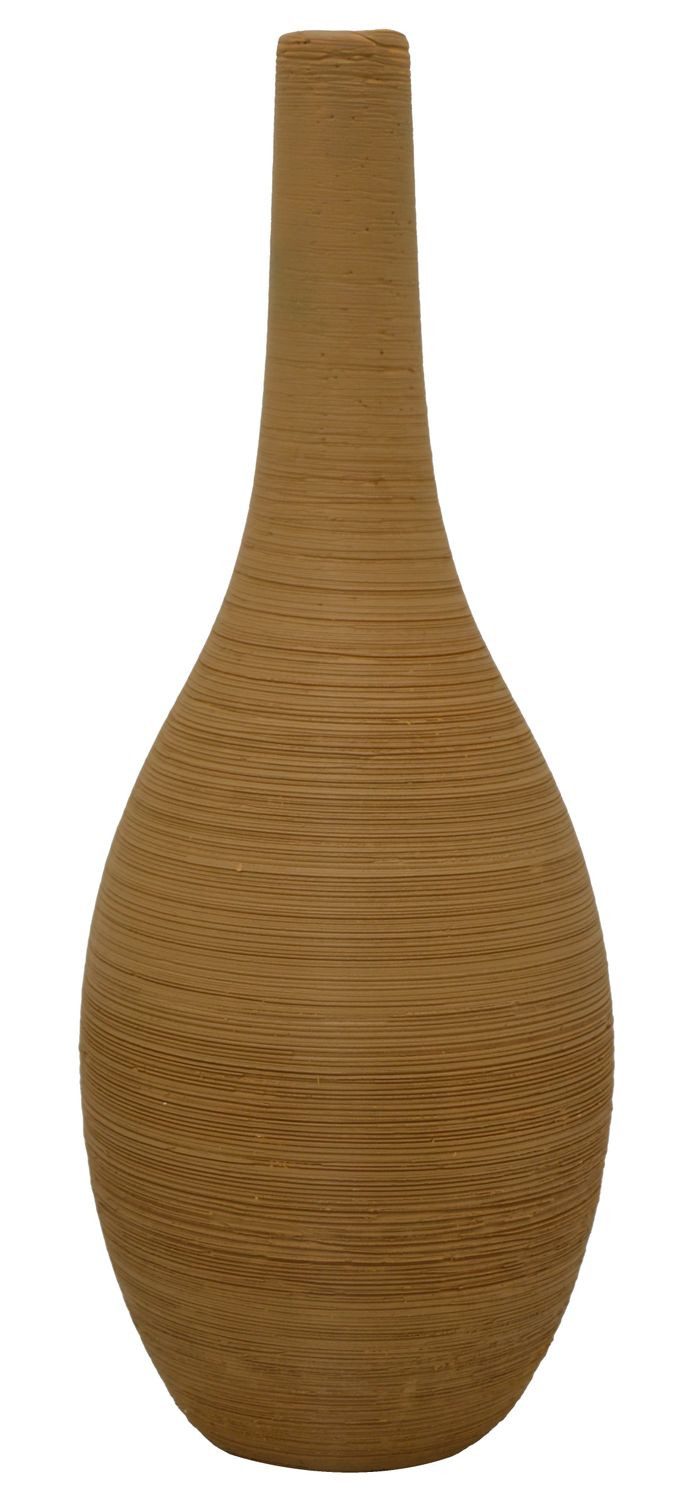 ZauberDeko Dekovase Vase Ocker Geriffelt Bauchig Keramik Tischdeko Keramikvase Deko 25 cm