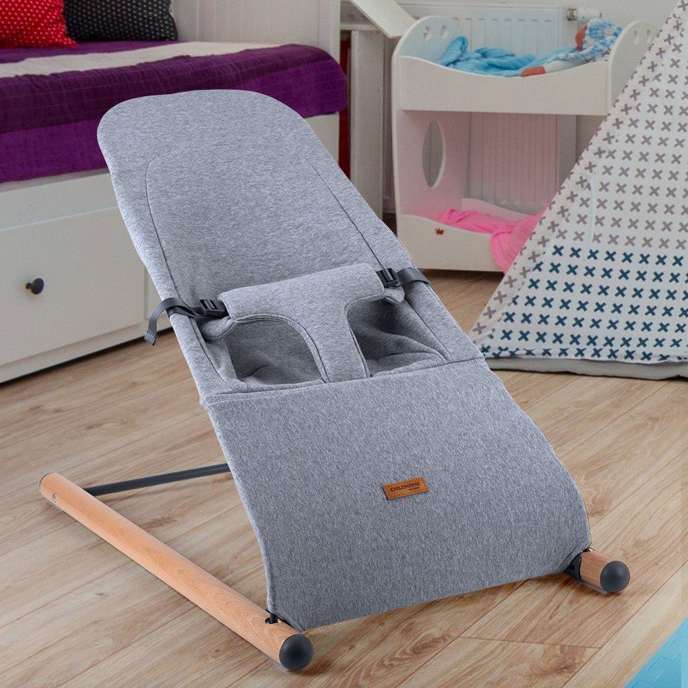 CHILDHOME Babywippe, Babywippe Schaukelstuhl Säugling Babyschaukel Holz Stahl grau