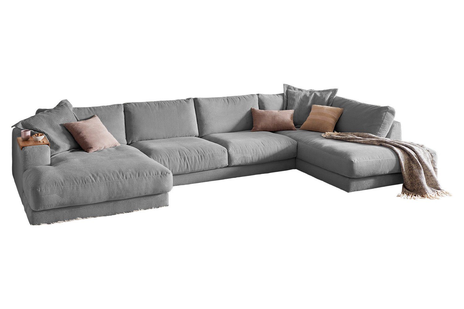 grau Wohnlandschaft U-Form MADELINE, Longchair Farben od. Sofa KAWOLA Cord, versch. links, rechts