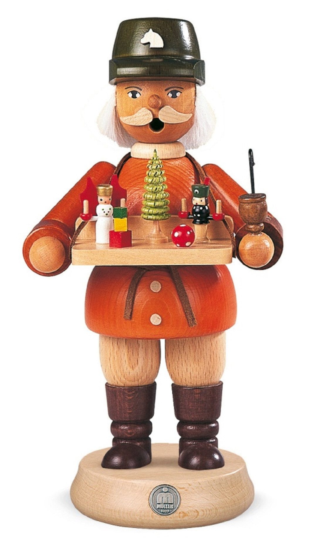 Müller Kleinkunst GmbH Seiffen Räuchermännchen Müller Räuchermann Spielwarenverkäufer, (1 St), Handarbeit aus dem Erzgebirge