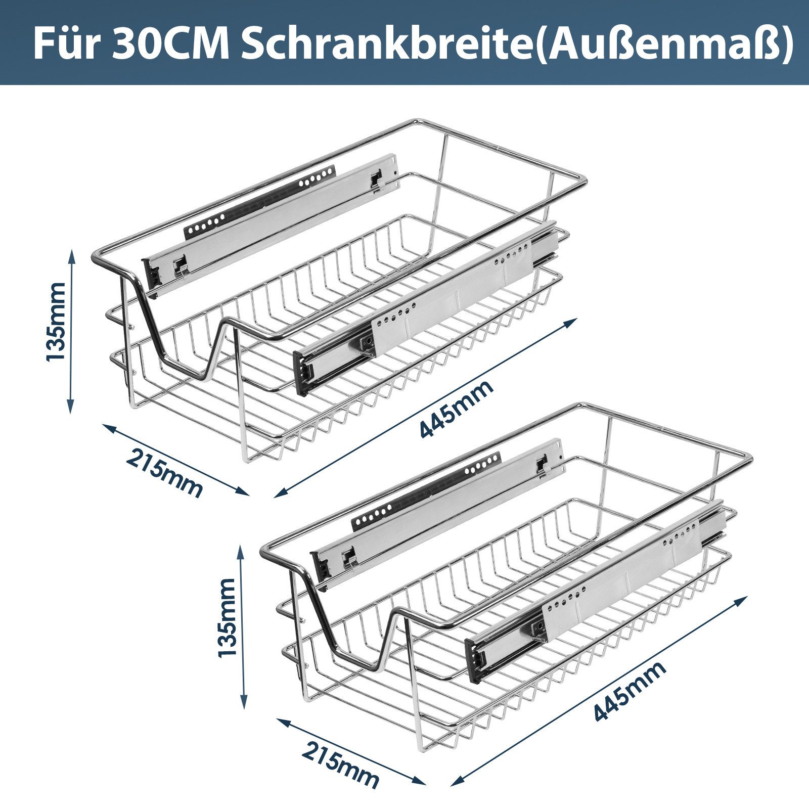 Clanmacy Schublade 2/4/6x 30-60cm Küchenschublade Schrankauszug Teleskopschublade – Bild 2 von 5