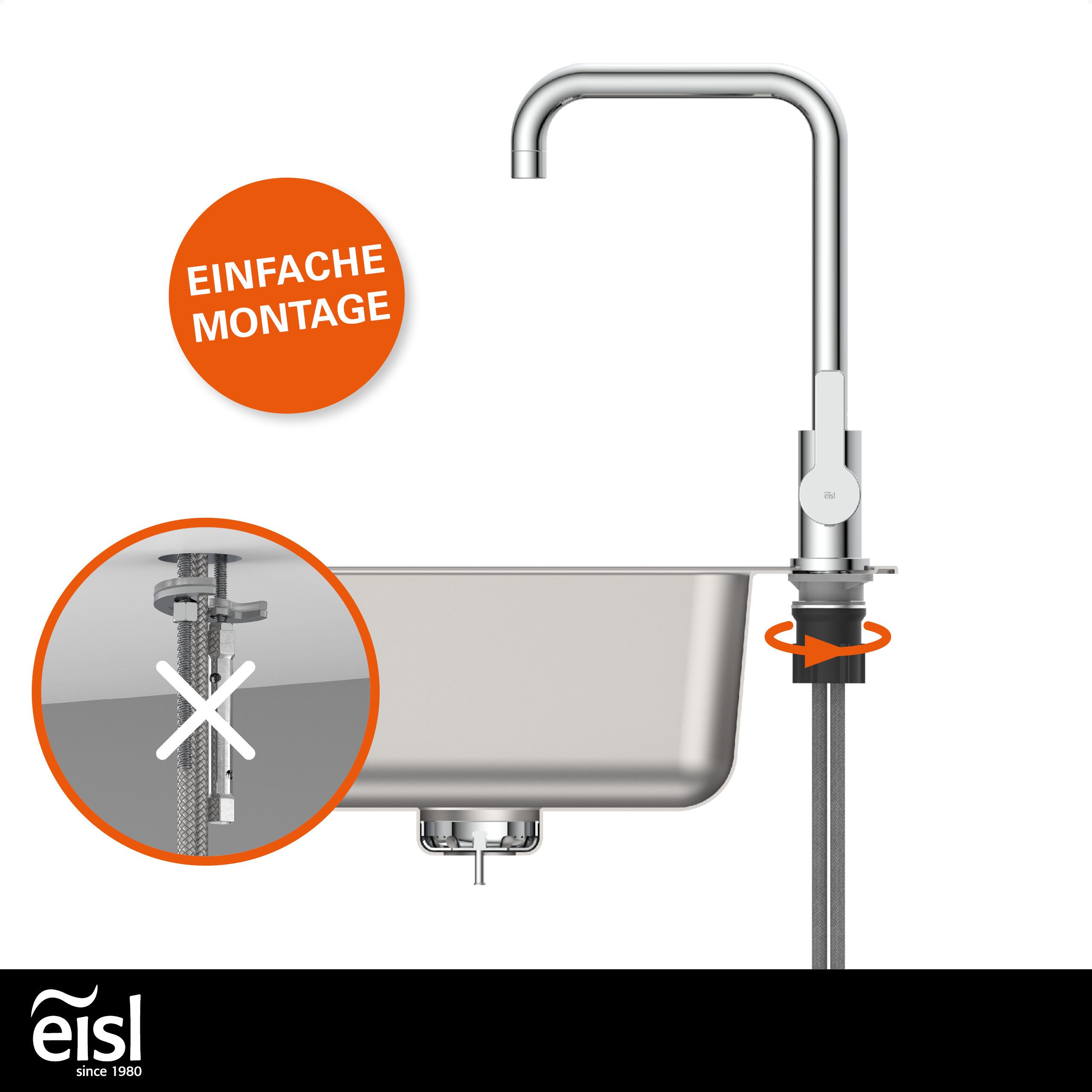 Eisl Spültischarmatur Futura Küchenarmatur, 360° schwenkbar, Marken-Mischdüse, Kartusche