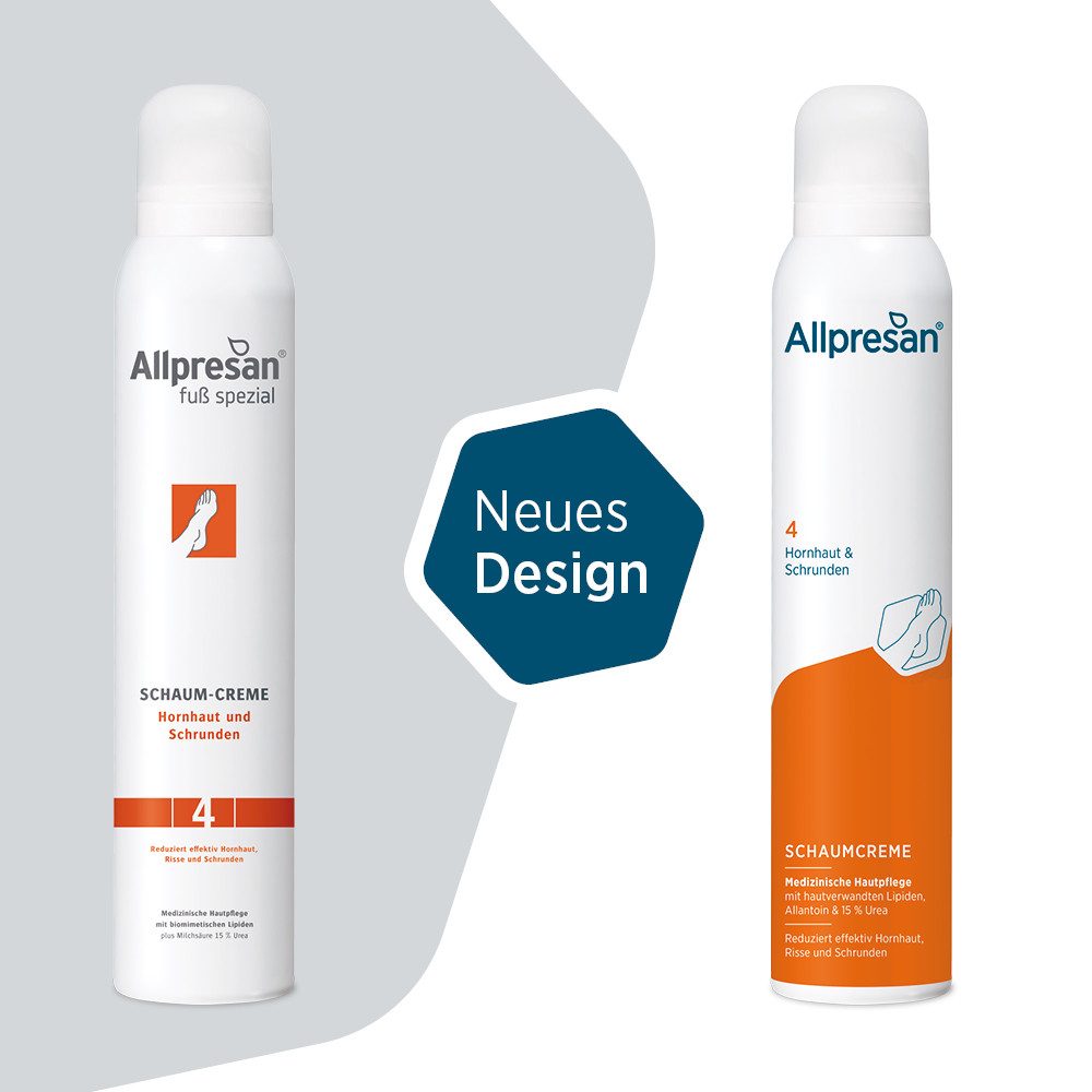 Allpresan Fußschaum Allpresan Fuß spezial Nr. 4 Hornhaut und Schrunden -Produkt wählbar- Mit Milchsäure und 15% Urea, 1-tlg., Medizinische Fußpflege mit biomimetischen (hautverwandten) Lipiden