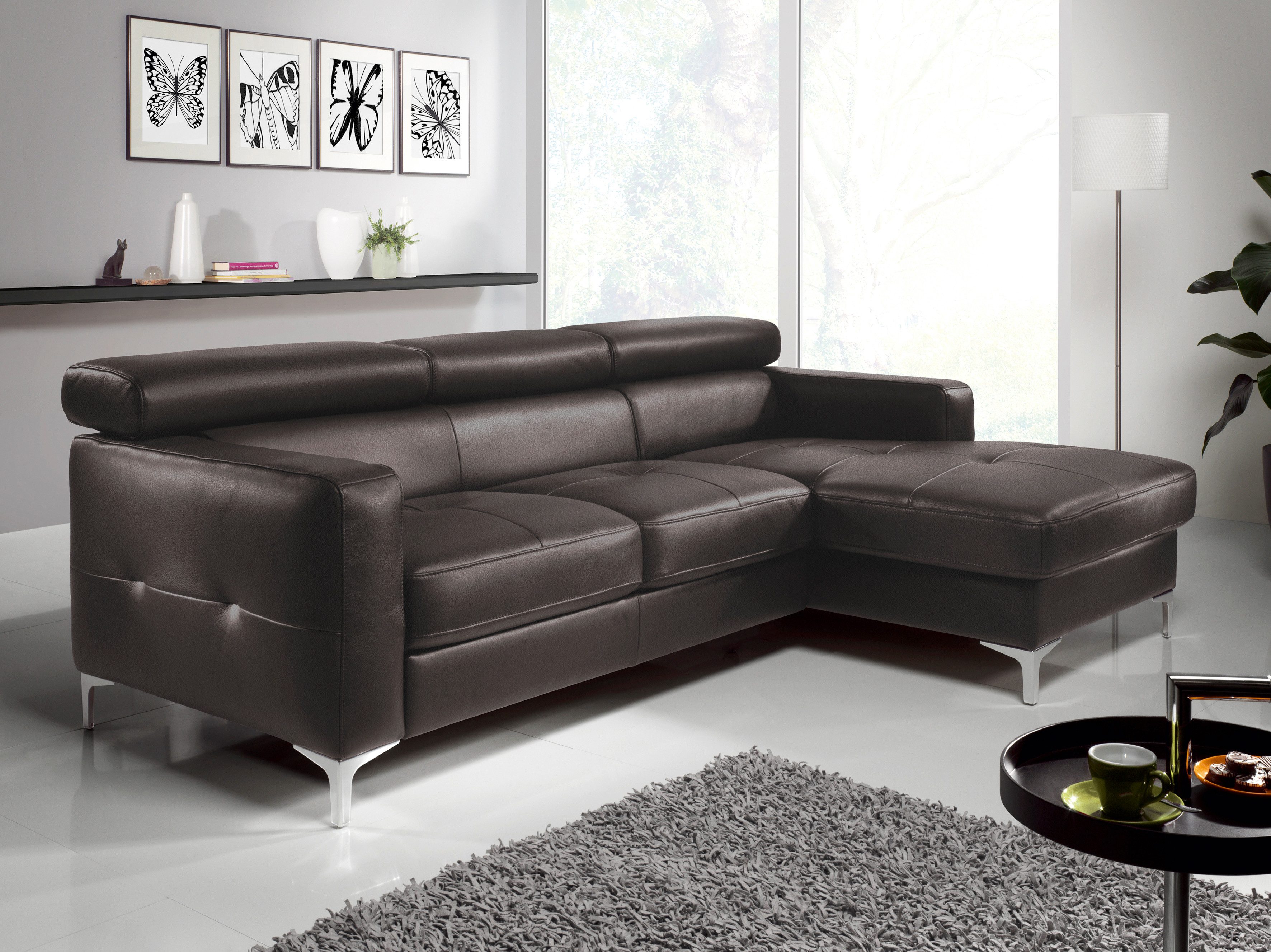 COTTA Ecksofa Sammy Echtleder mit Recamiere, Echtleder mit Schlaffunktion und Bettkasten