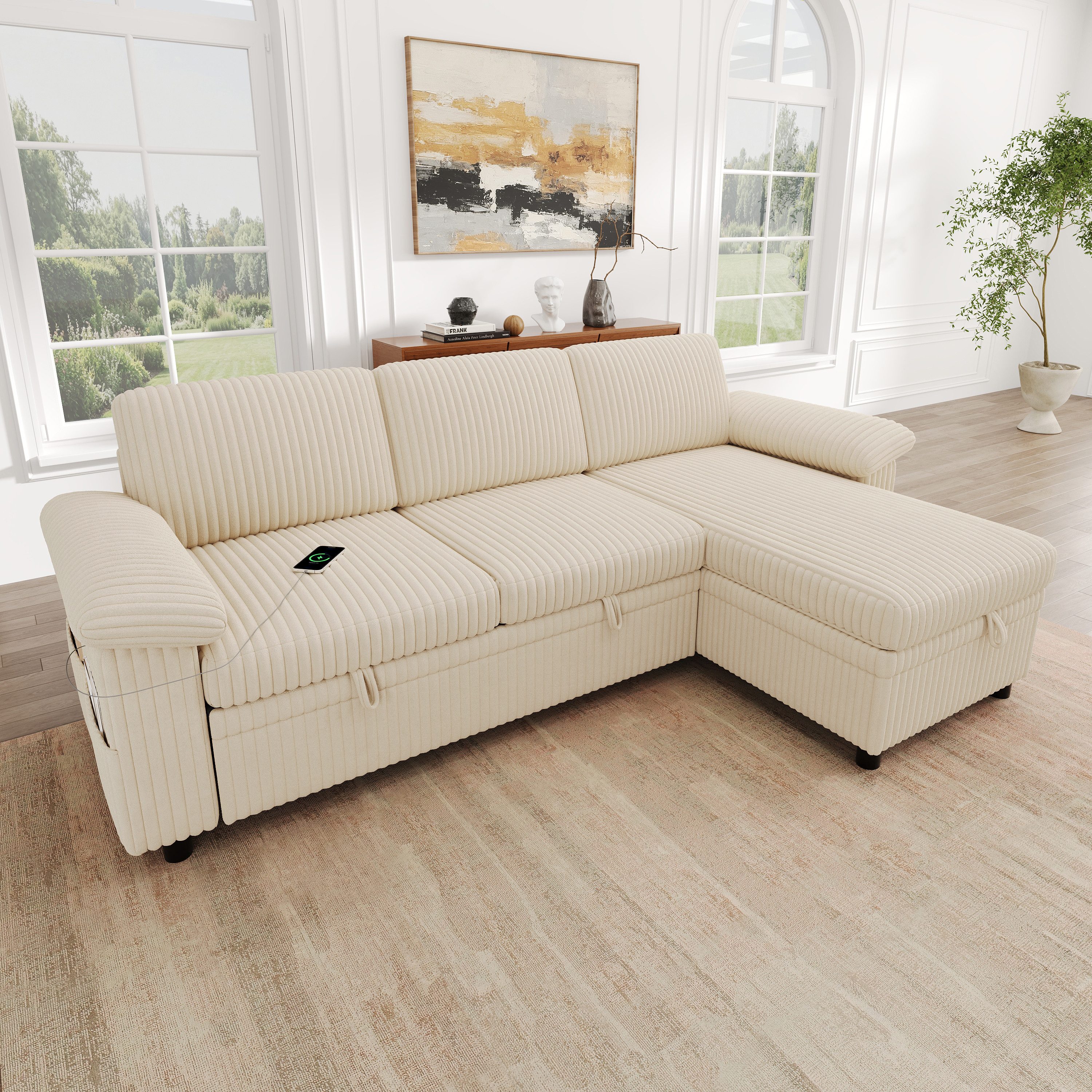 STILVORA Ecksofa L-förmiges Sofa mit verstellbarer Rückenlehne Ottomane mit Stauraum, Loungesofa mit Schlaffunktion und Ottomane, für Wohnzimmer, kleine Räume, Gästezimmer, Filmabende