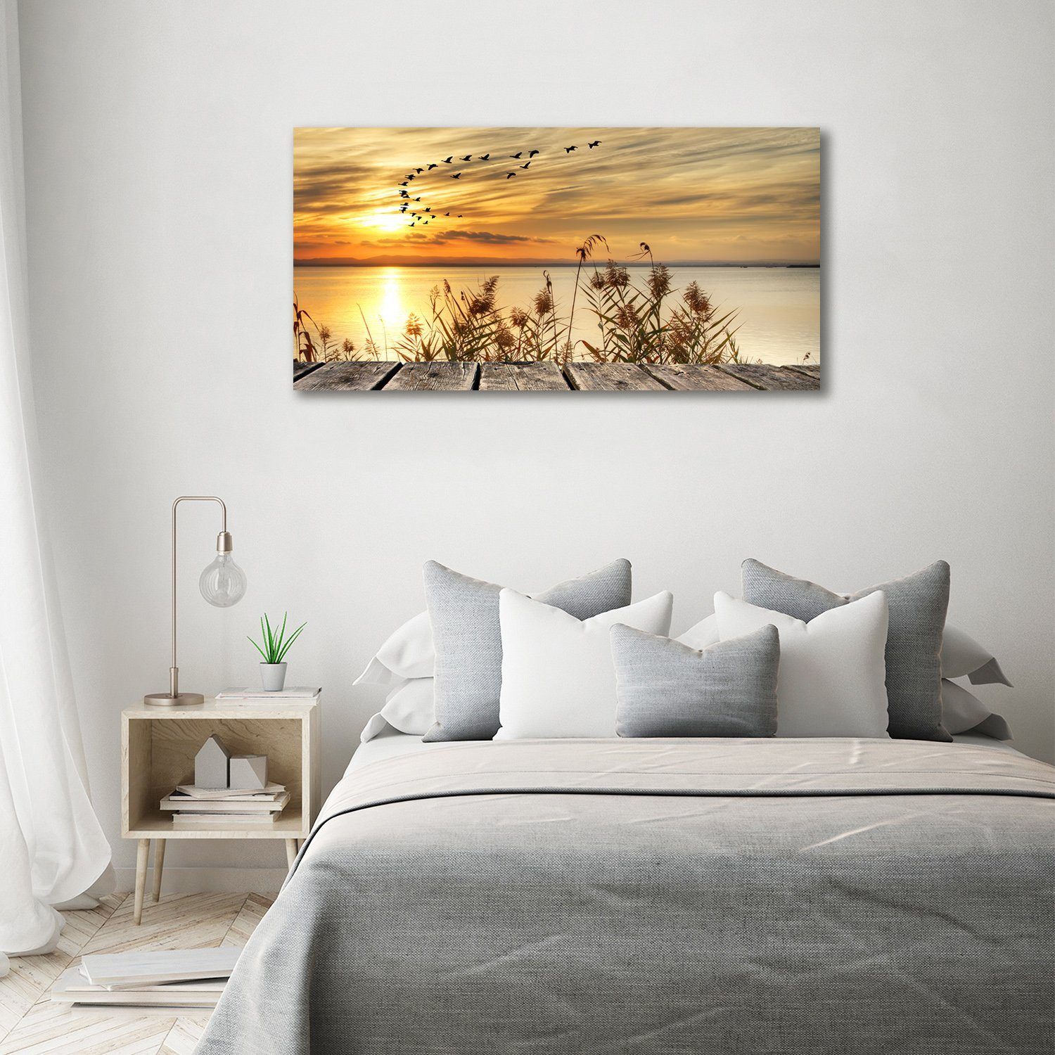 Tulup Leinwandbild XXL Wandbilder Leinwandbilder Bilder Canvas Bild 140 cm x 70 cm, Pier Am See, Leinwandbild