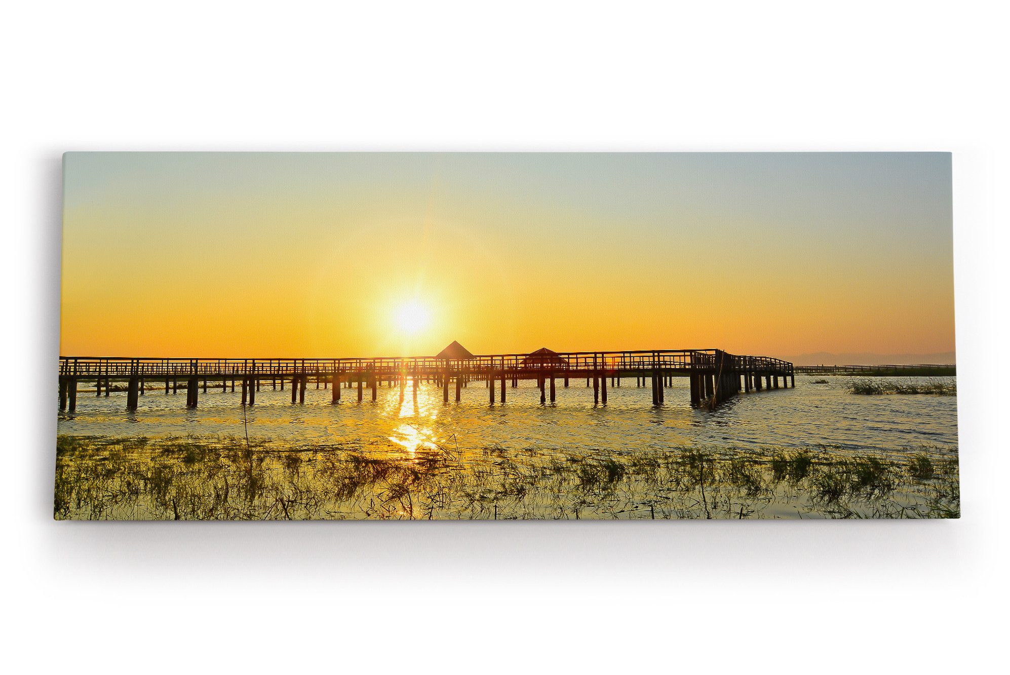 Leinwandbild Urlaubsparadies Malediven Sonnenuntergang Meer Holzstege