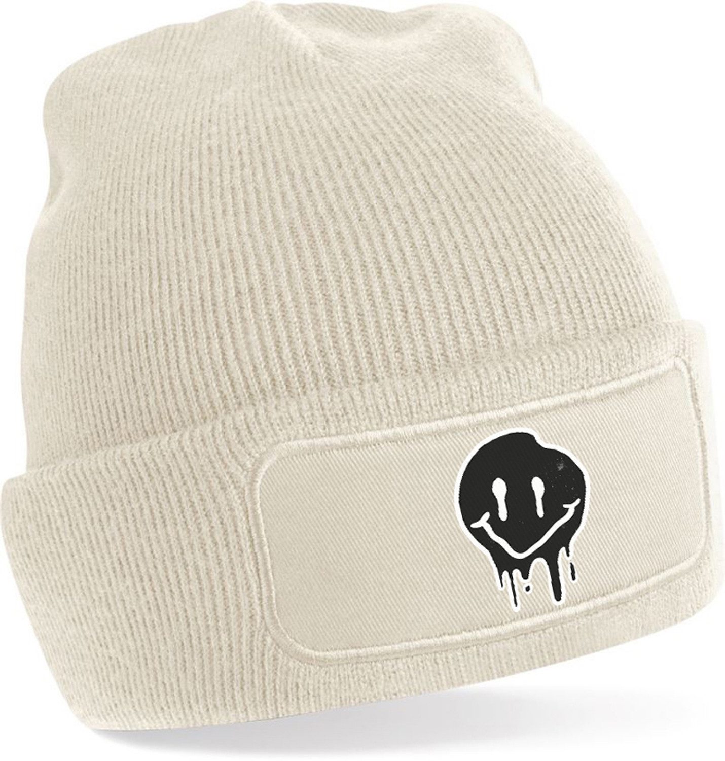 Strickmütze für kalte Tage - Beanie mit Umschlag und stylischem Gesicht Print