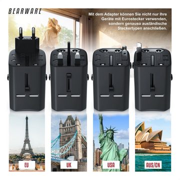BEARWARE Reiseadapter, Universal, USB Ladestation, für 140 Länder/Regionen, 2x USB Buchse