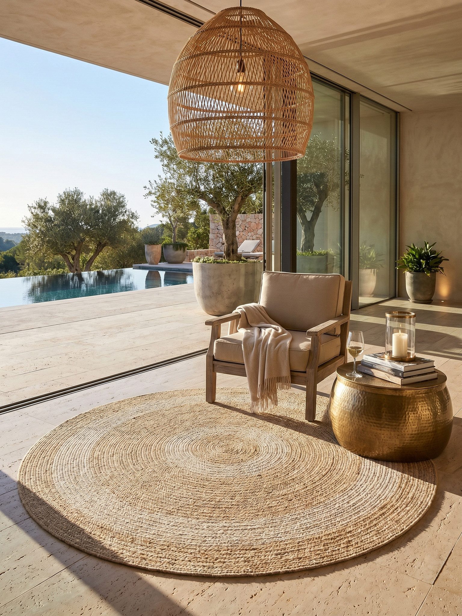 KADIMA DESIGN Outdoorteppich KAUNS Wetterfest UV-Beständig Balkon Waschbar Vintage, Rund, Höhe: 3 mm, Beige, 80x80 cm, Strapazierfähig Balkonteppich Waschbar