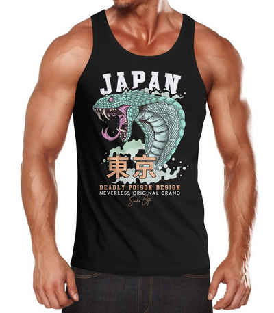 Neverless Tanktop Herren Tank-Top Japan Kobra Motiv japanische Schriftzeichen Schriftzug Deadly Poison Design Fashion Streetstyle Muskelshirt Muscle Shirt Neverless® mit Print