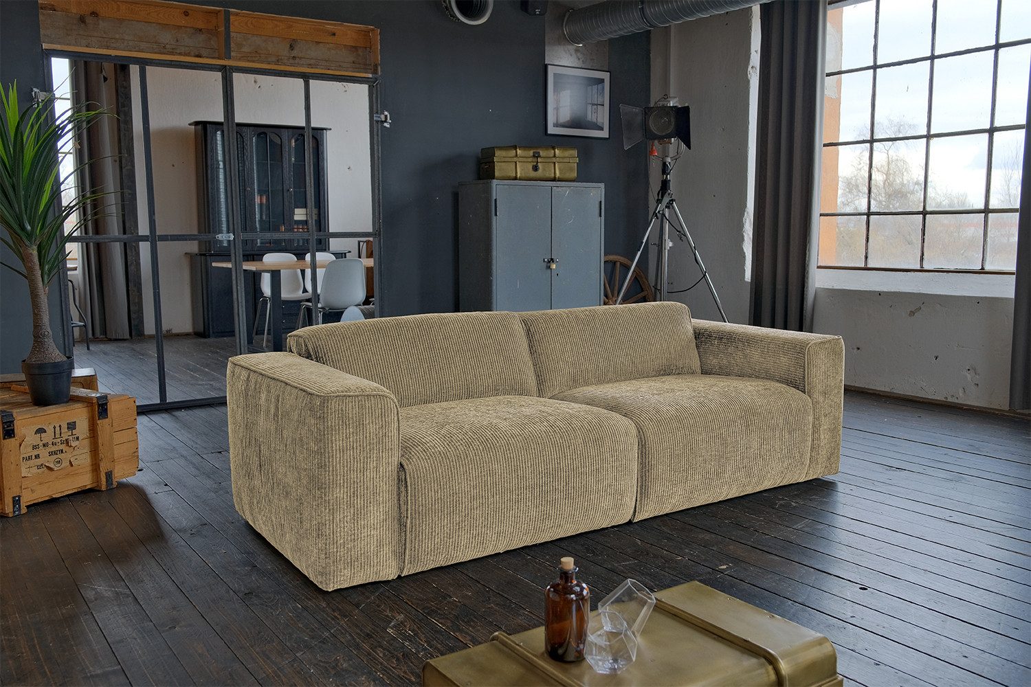 KAWOLA 3-Sitzer NELE, Sofa Couch, Stoff oder Cord, mit oder ohne Hocker, 234x96 cm