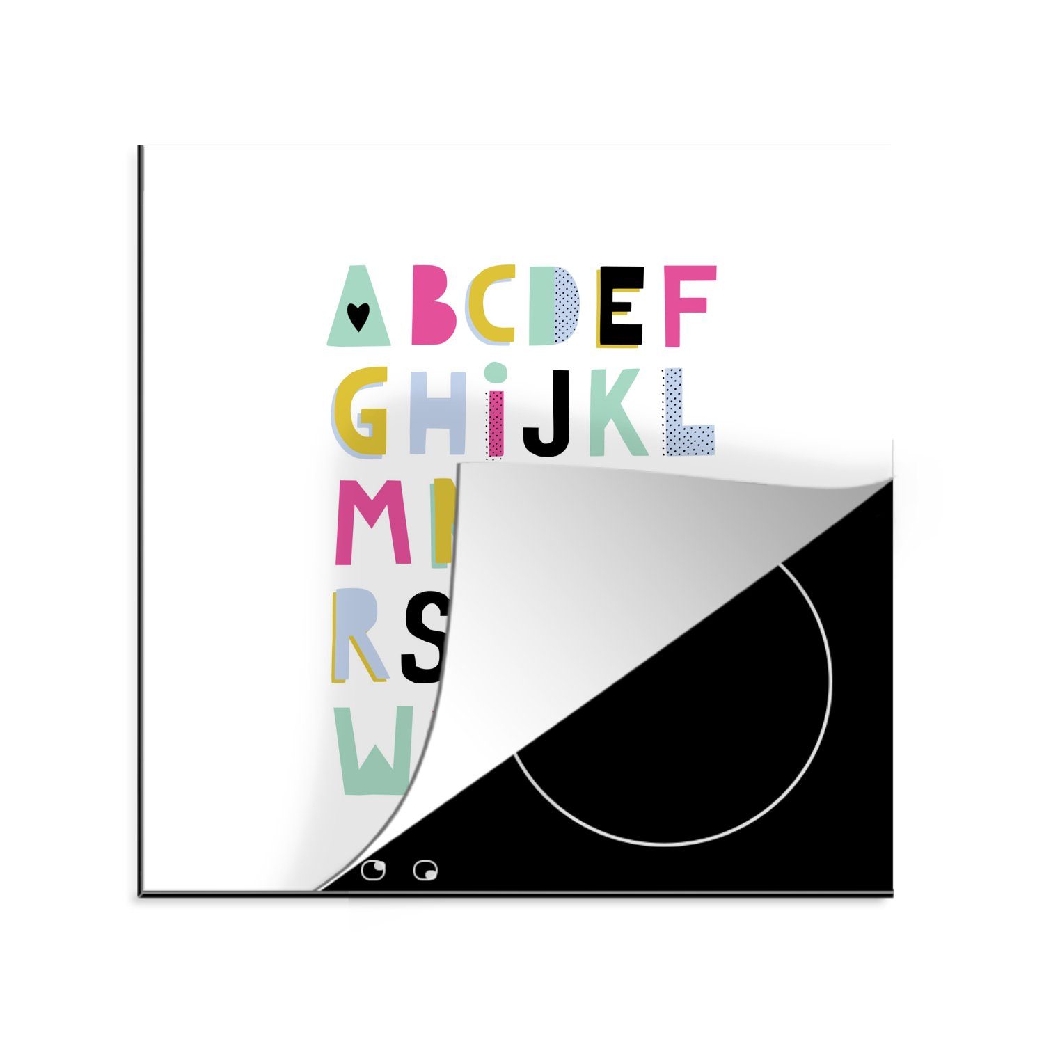MuchoWow Herdblende-/Abdeckplatte Alphabet - Buchstaben - Weiß, Vinyl, (1 tlg), 78x78 cm, Ceranfeldabdeckung, Arbeitsplatte für küche