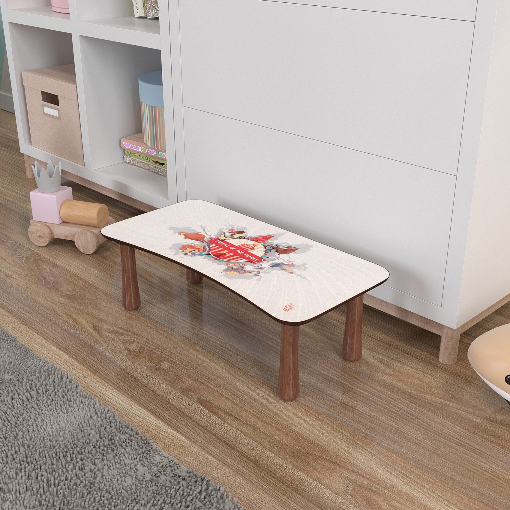 ANRO Tritthocker PopCorn Kindermöbel aus Holz mit Motiv (5 St), Spannendes Kindermotiv Circus Weiß