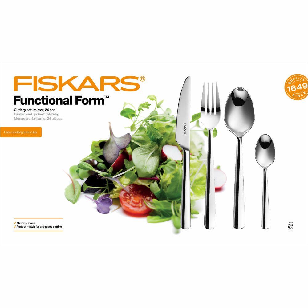 Fiskars Besteck-Set Functional Form 24-tlg. Edelstahl Poliert 1002949 (24-tlg), Edelstahl, poliert