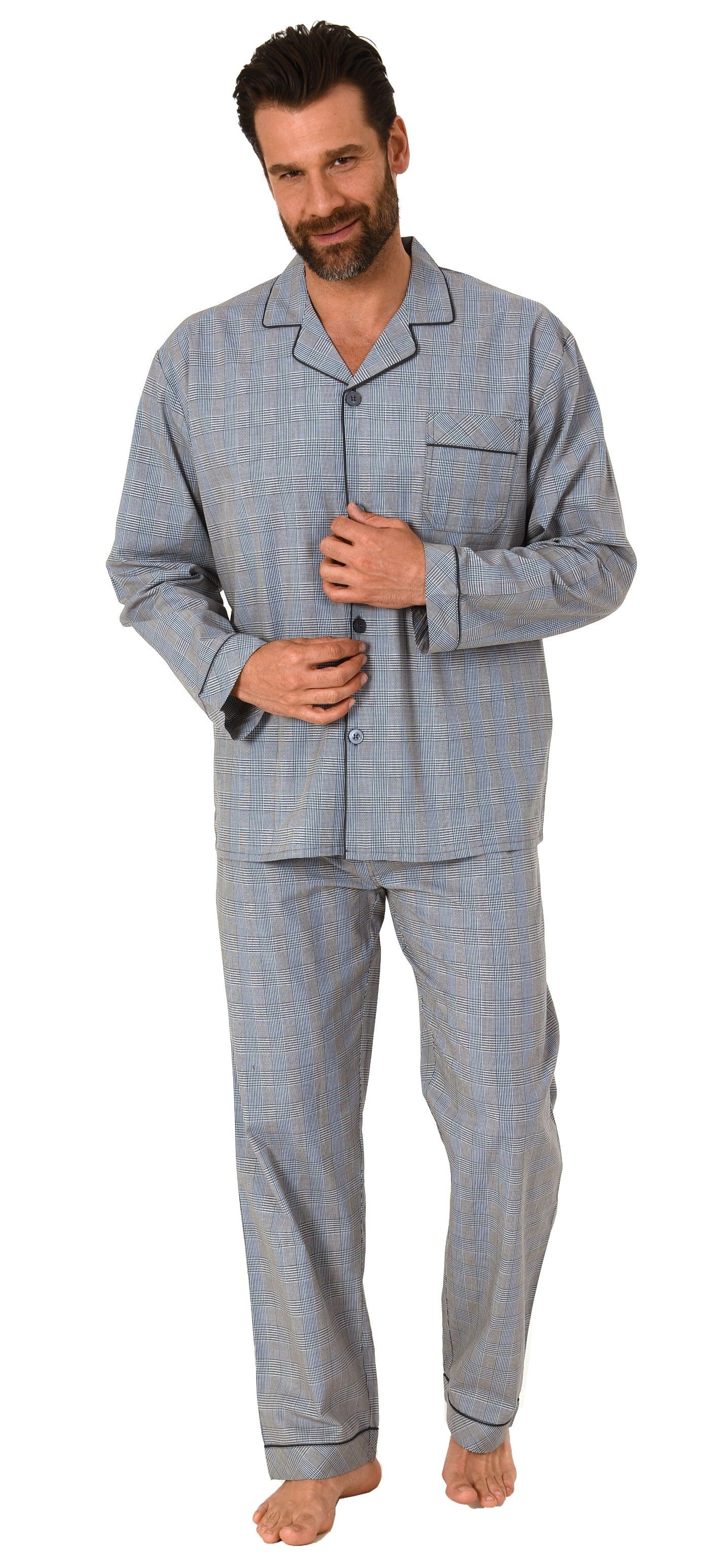 Trend by Normann Pyjama Herren Pyjama langarm Schlafanzug gewebt zum Knöpfen  im Karo Design