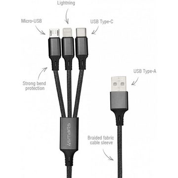 4smarts 4Smarts - 3in1 Kabel ForkCord 20 cm - Ladekabel - schwarz USB-Kabel