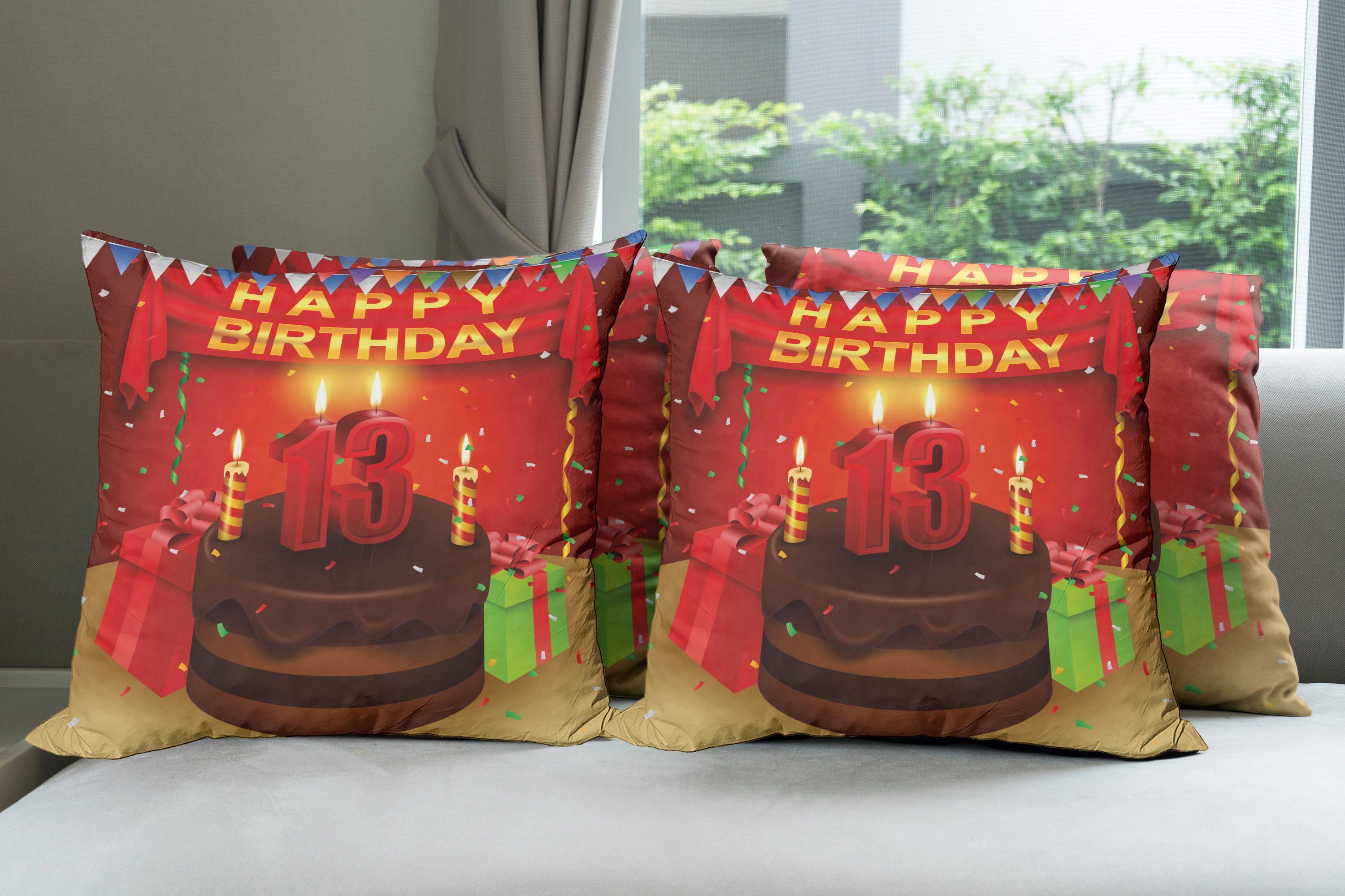 Geburtstags-Party-Kuchen (4 Accent Stück), Abakuhaus Modern Kissenbezüge Festlich Doppelseitiger Digitaldruck,