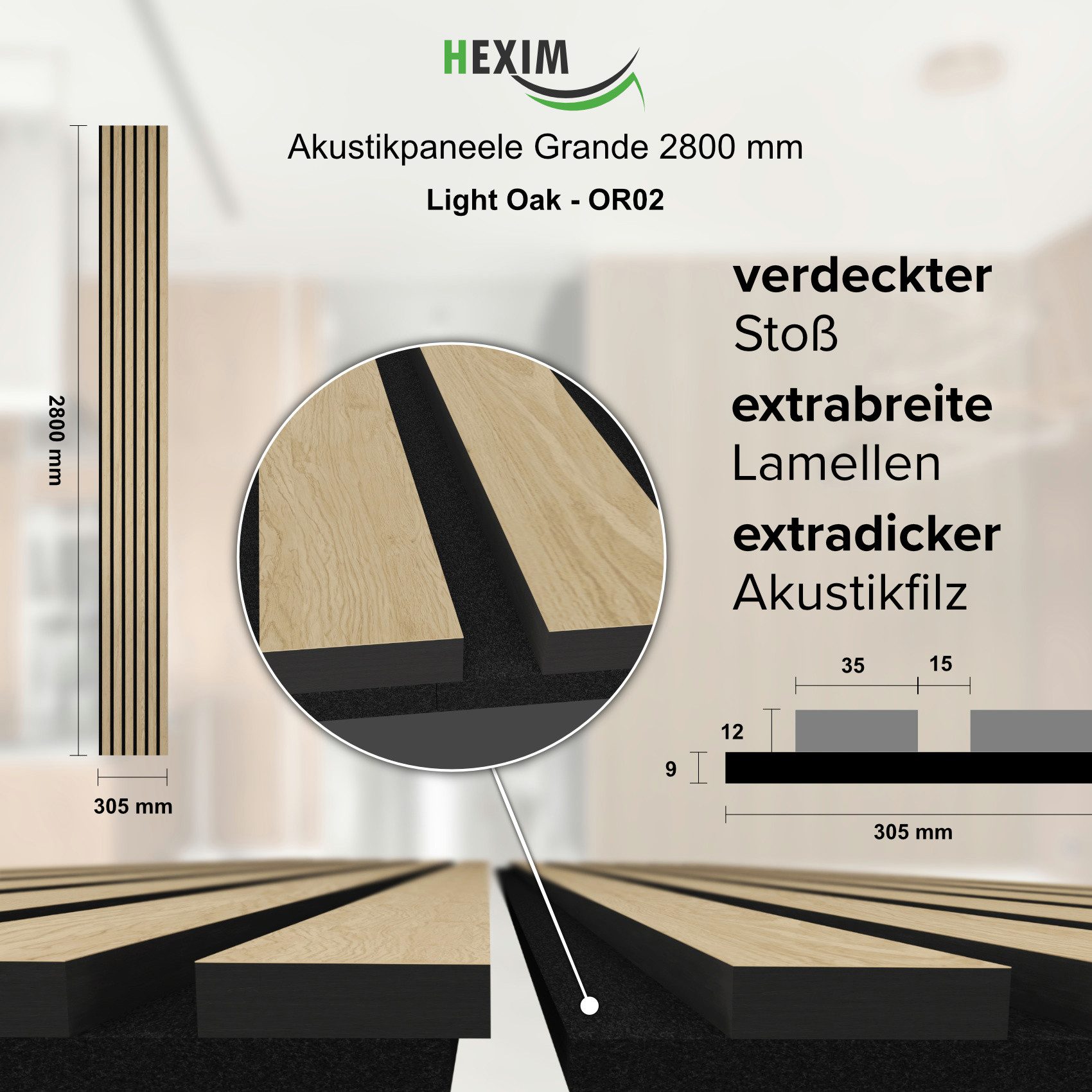 Hexim Wandpaneel, (Akustikpaneele 280x30cm Holzpaneele Grande günstig online kaufen