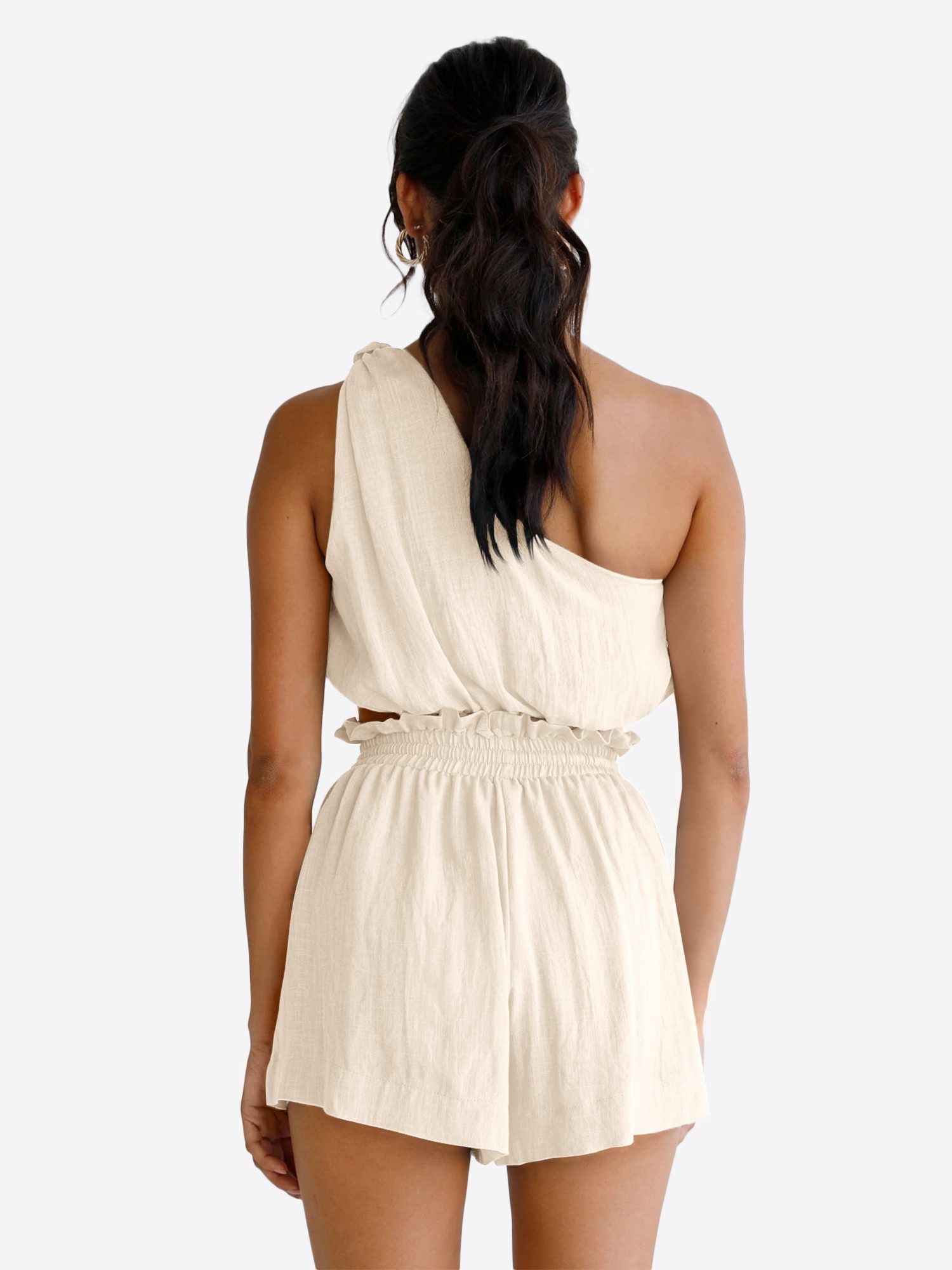 Imily Bela Hausanzug Damen 2-teiliges Sommer Set (Set, 2 tlg., One-Shoulder Crop Top + Shorts) One-Shoulder