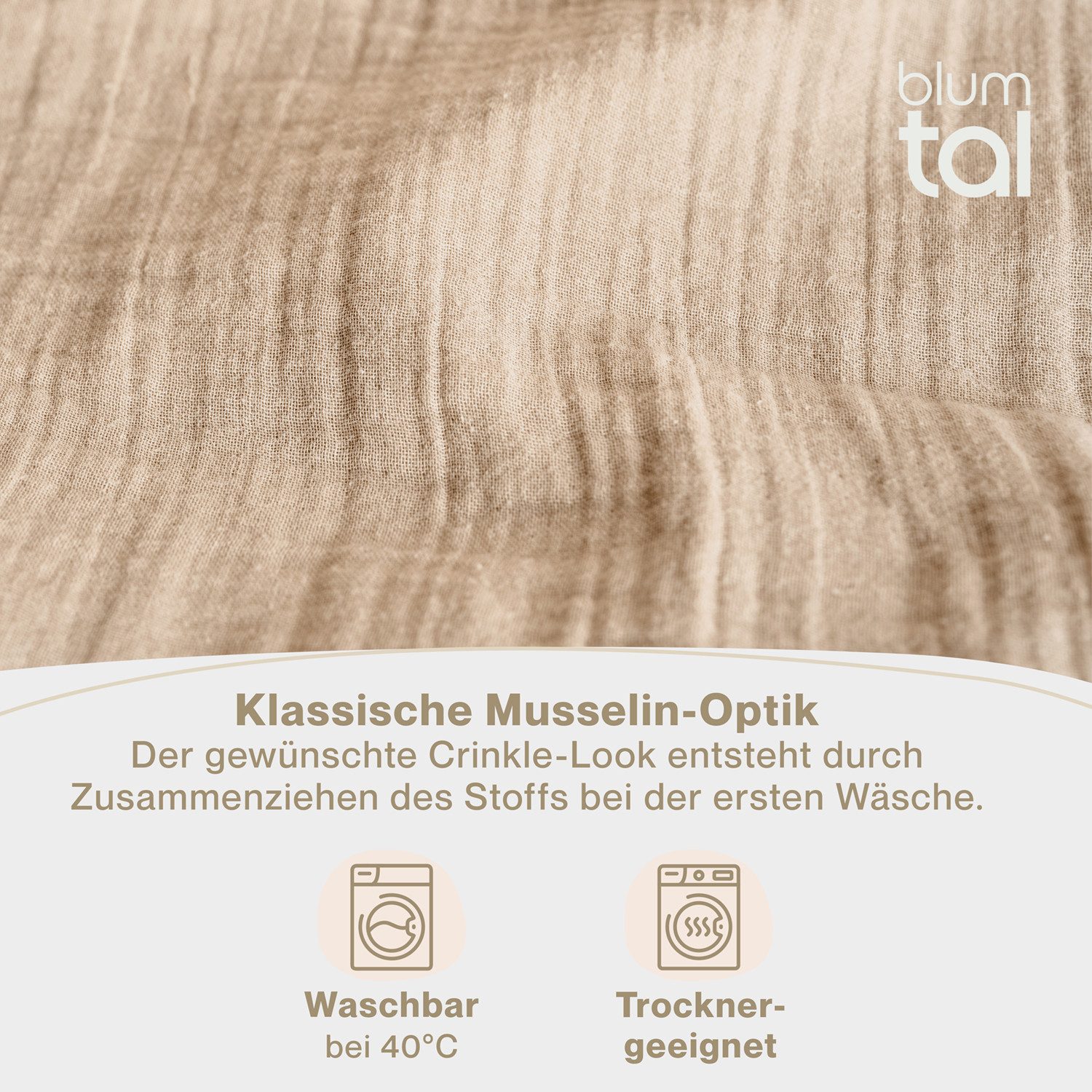 Blumtal Bettwäsche Musselin 100% Baumwolle im Set, Kopfkissenbezug & Deckenbezug, 4 teilig – Bild 5 von 5