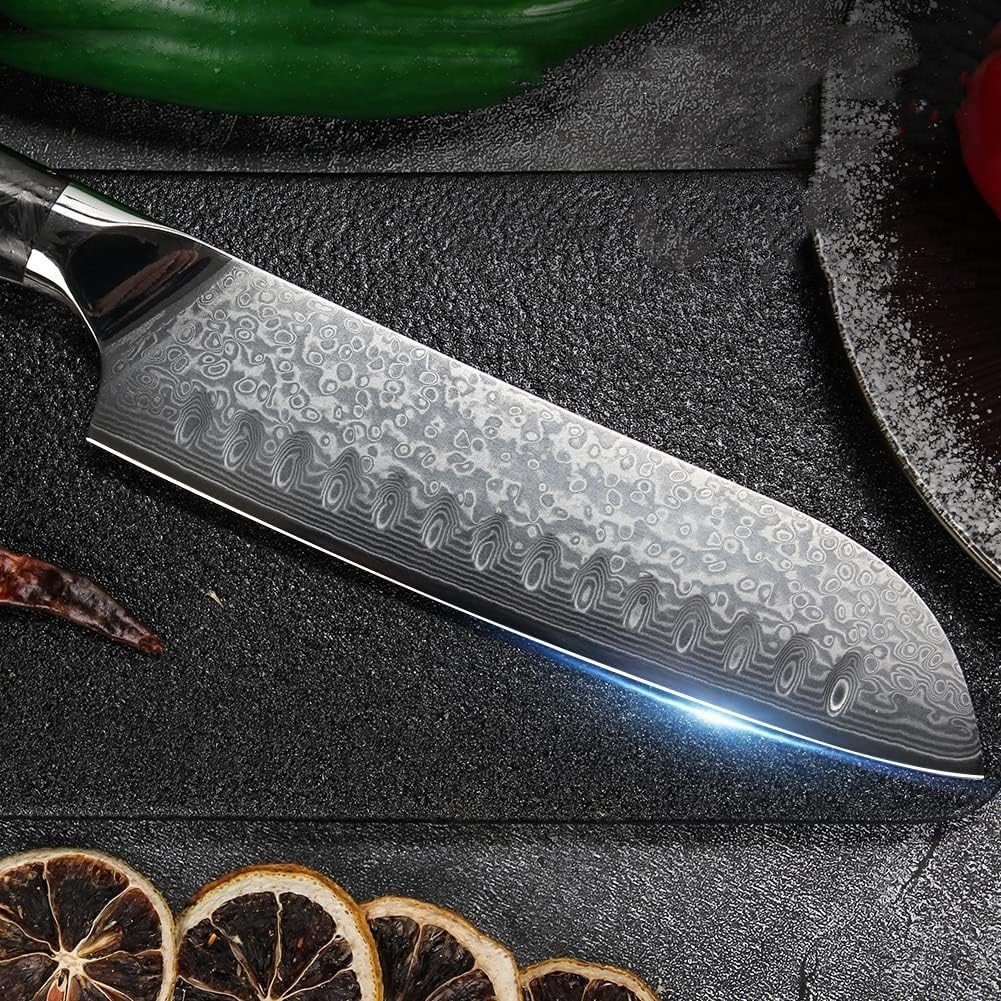 Santoku-Messer Küchenmesser Klingen Damaststahl Damastmesser KingLux 18cm