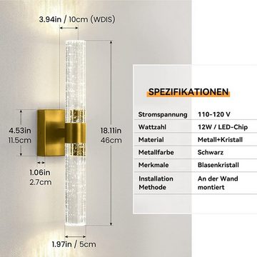 Welikera Wandleuchte 12W Kristall Wandlampe für Wohnzimmer, Schlafzimmer,46*11.5*10 cm