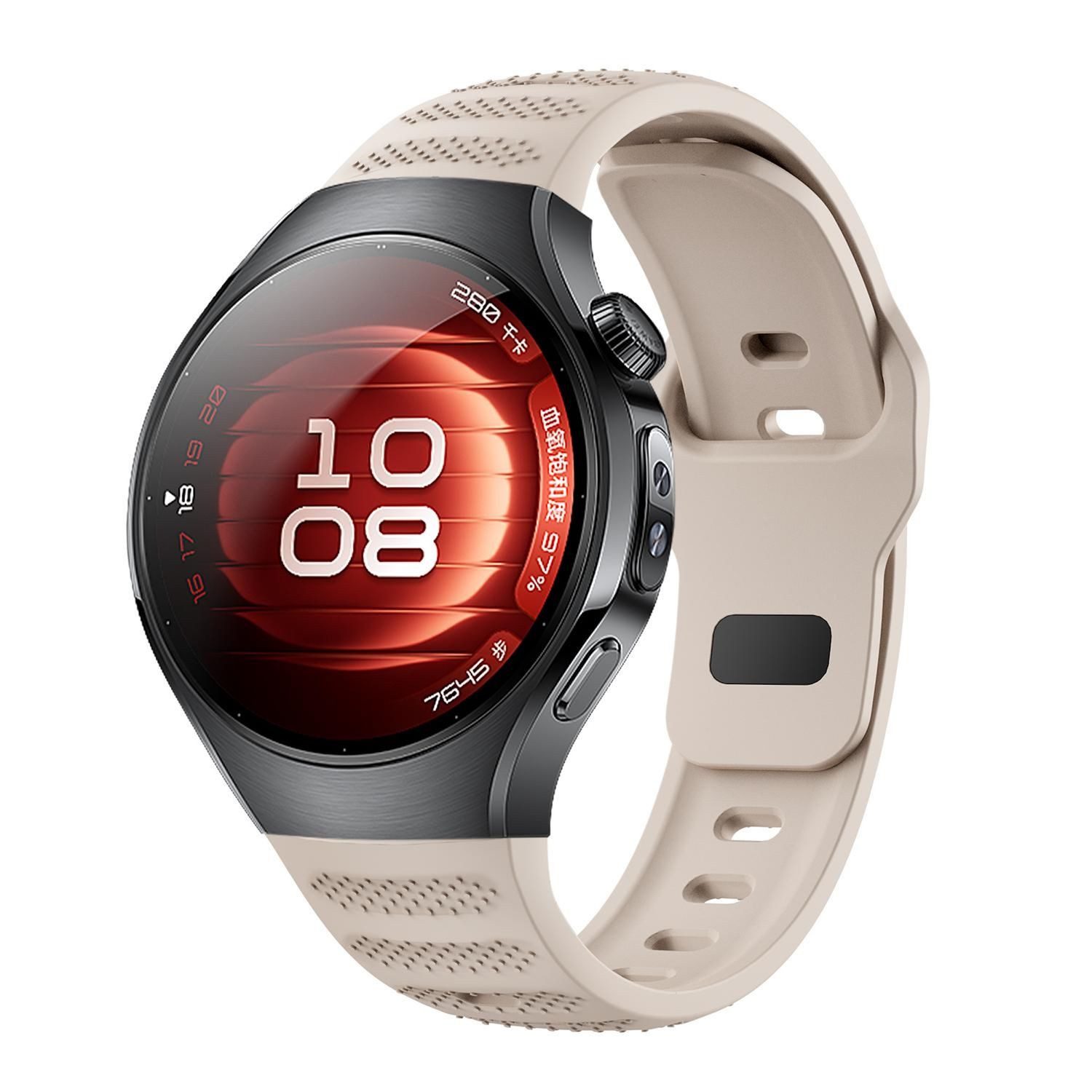 Wigento Smartwatch-Armband Für Huawei Watch 5 42mm Punktmuster Design Silikon Arm Band Beige, Silikon Armband mit Punktstruktur