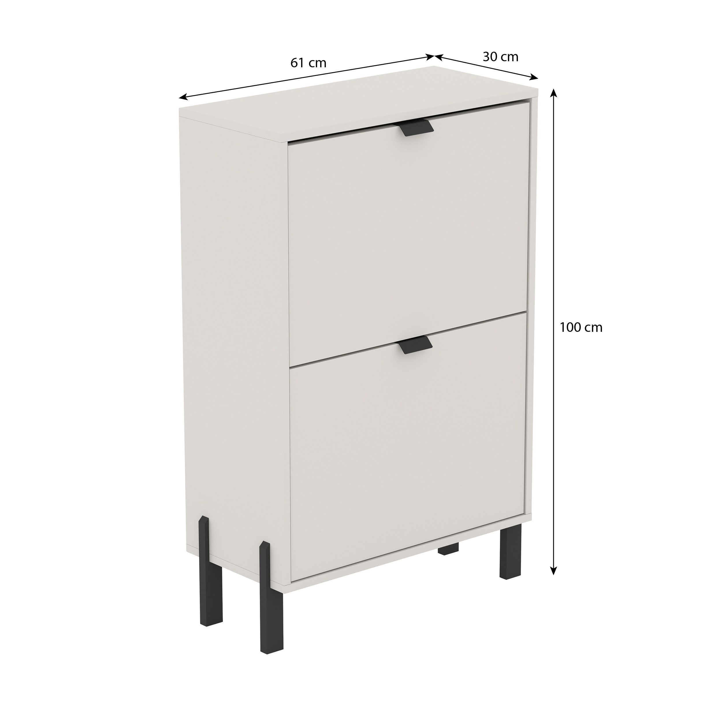 Beautysofa Schuhschrank CORTINA mit 2 Türen (mit Metallgriffen und Füßen, Farbe Sandbeige) Breite: 61 cm