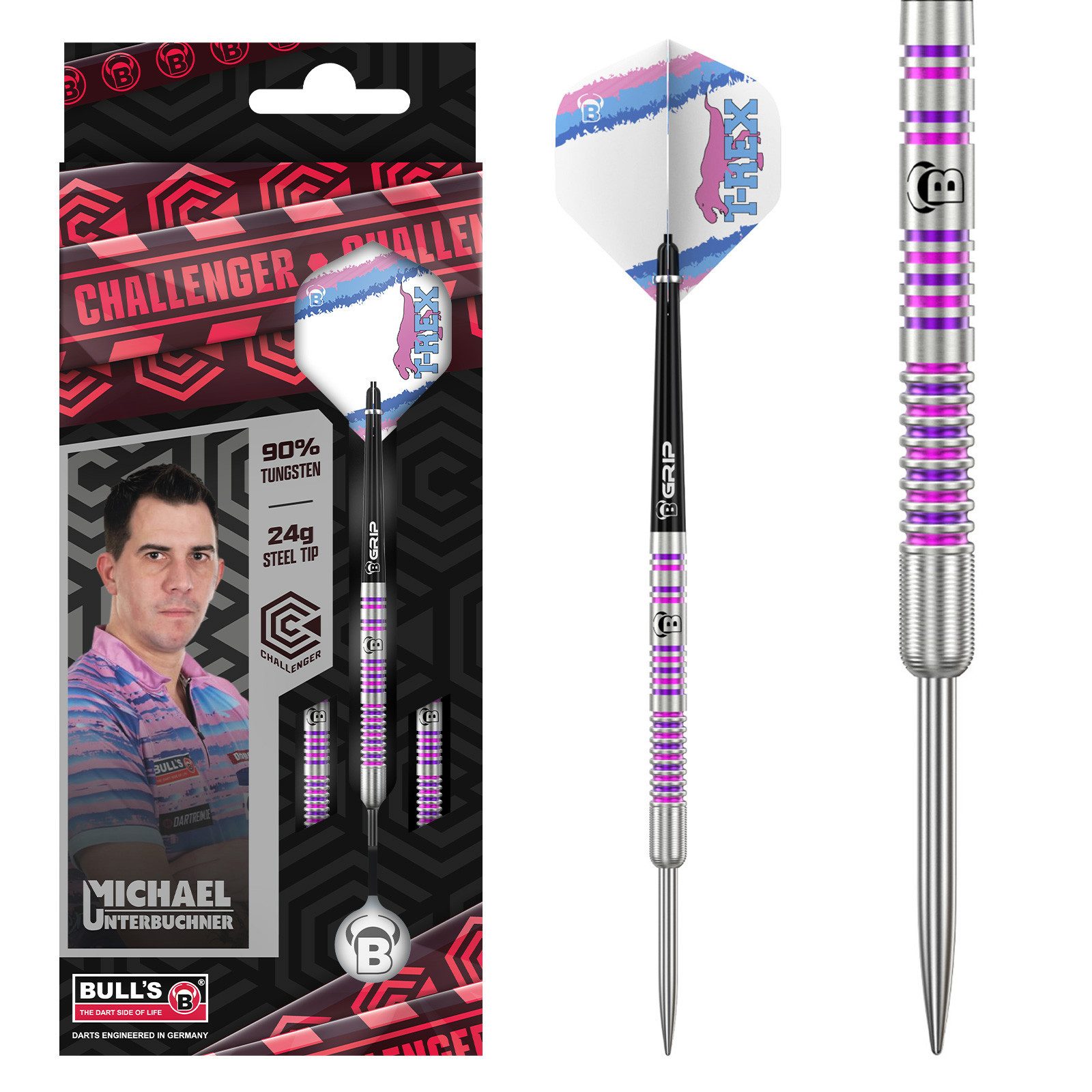 BULL'S Dartpfeil Steeldart, Bul'ls, Challenger,M.Unterbuchner, 90% Tungsten, 24g, Silbe