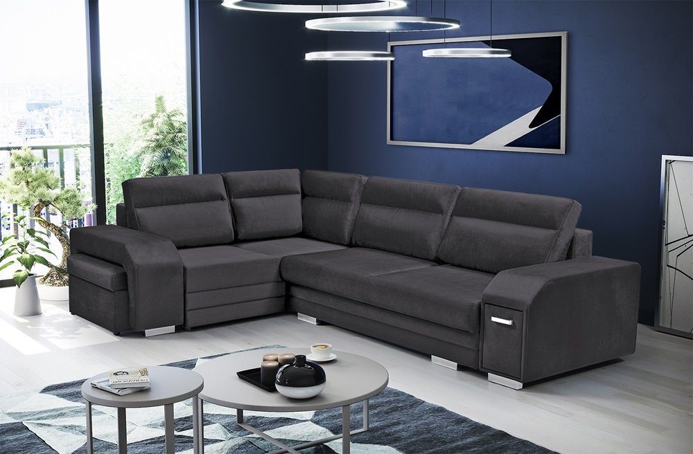 DB-Möbel Ecksofa Ecosofa Millo mit Hocker und Minibar, mit Schlaffunktion.