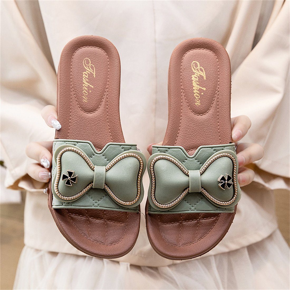 YOOdy~ Damen Sommer Mode Sandalen Pantoffeln Haushalt Bequeme Sandalen Sandalette (1-tlg) sandale Geeignet für Badezimmer, Schlafzimmer, Wohnzimmer, Strand Avocado Grün