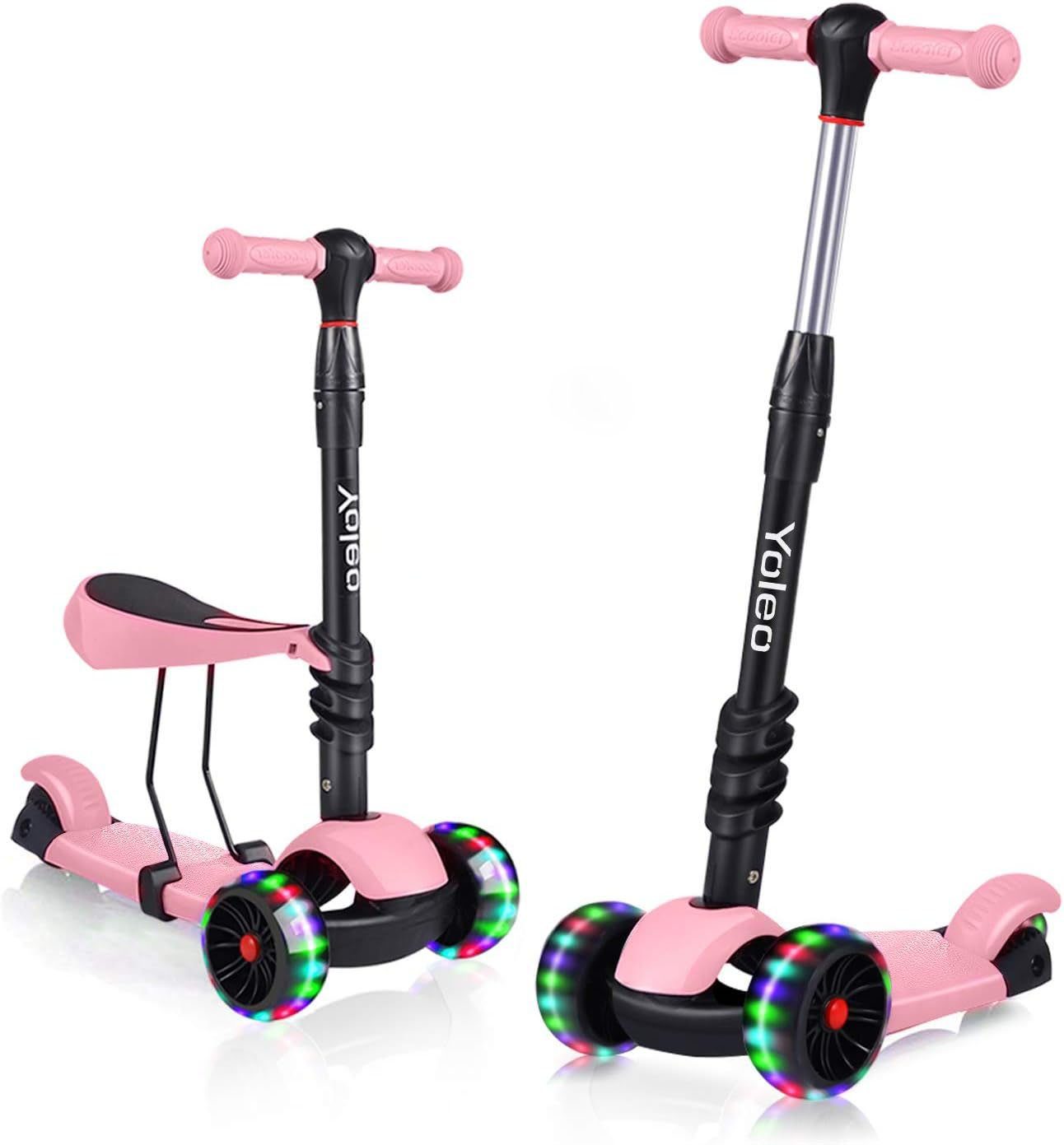 YOLEO Scooter 3 in 1 Kinder Roller Scooter mit Sitz LED Räder ab 2 Jahre