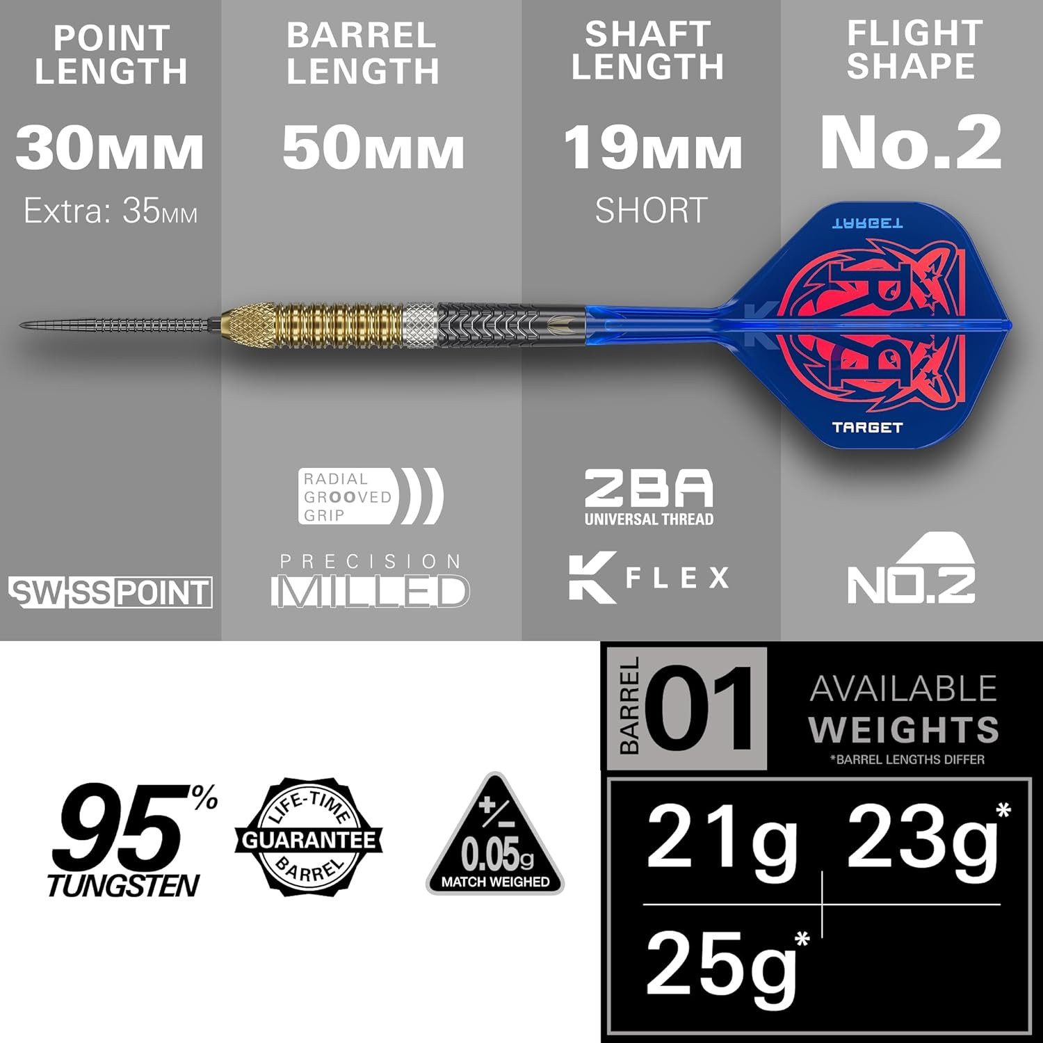TARGET DARTS Dartpfeil R. V. Barneveld Steeldarts Generation 6, 21g 95%-Tungsten SPTool inkl