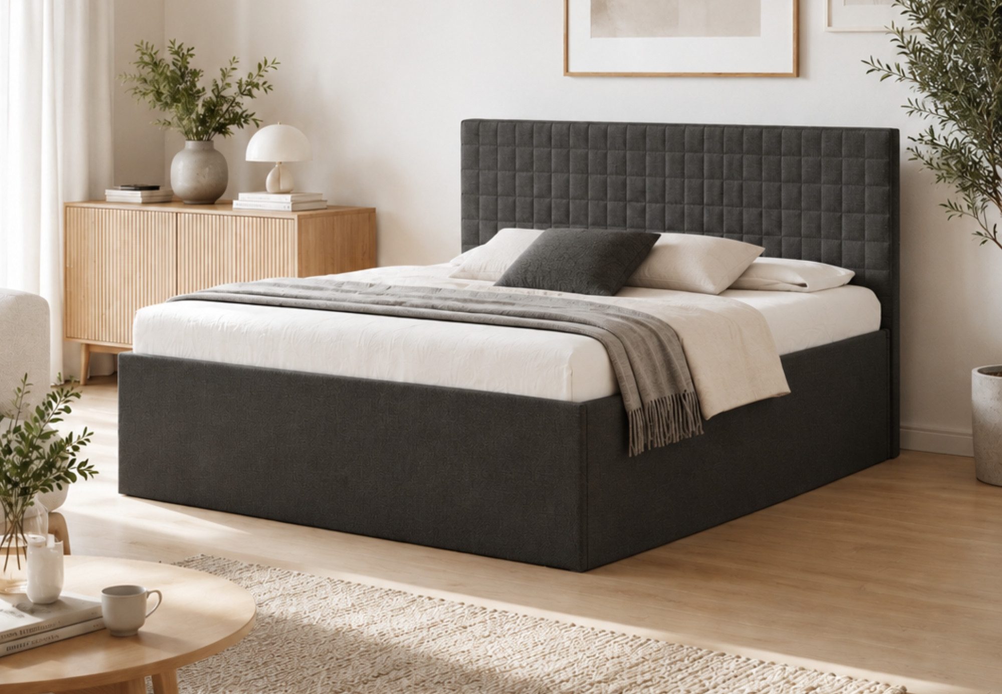 Home Collective Polsterbett Doppelbett Bett mit Stauraum, verstellbarem Lattenrost, viele Größen (Größen: 140x200 160x200 180x200 200x200, hochwertiger VARDO-Stoff, made in Germany), wählbar ohne Matratze, mit Federkern oder Kaltschaum, Schwarz