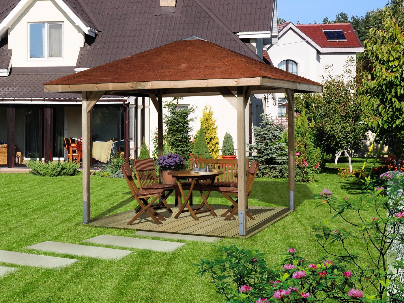 Thumbnail - weka Pavillon Paradies 1, (Set), BxT: 294x294 cm, inkl. Dachschindeln und Pfostenanker