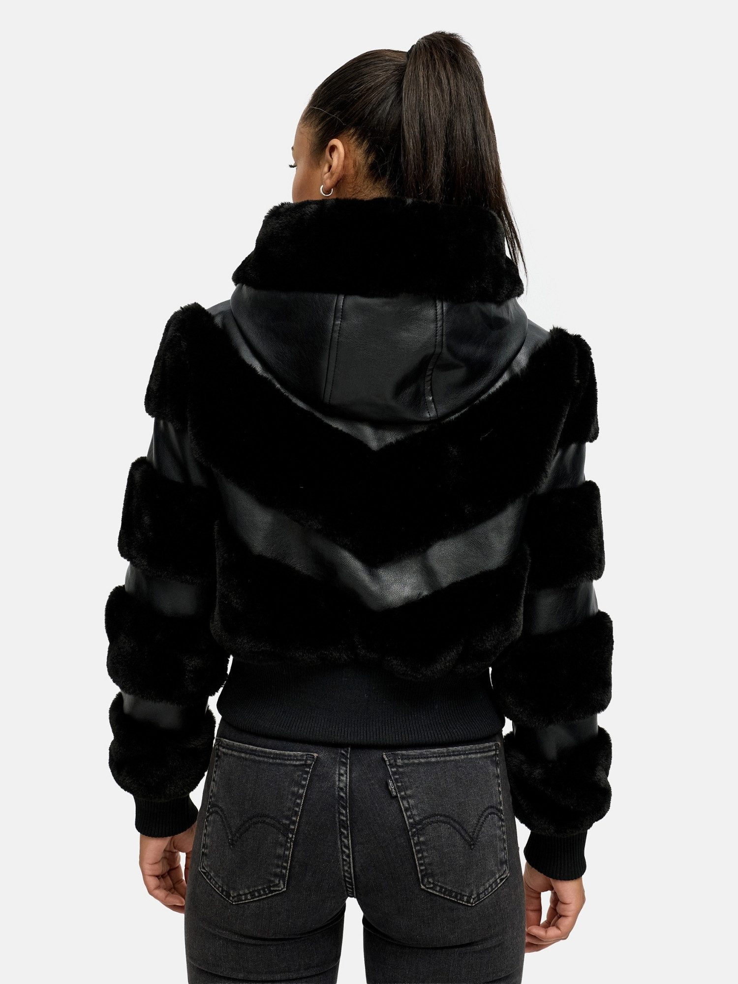 Tazzio Winterjacke F803 mit Kapuze, im Bomber-Style & Fell-Streifen-Look – Bild 3 von 5