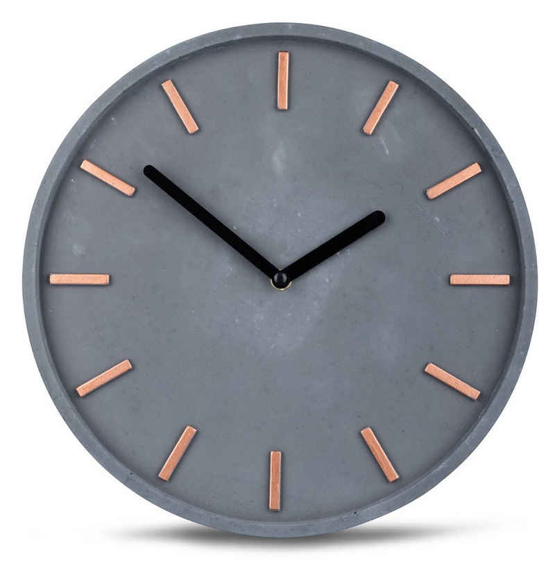 Levandeo® Wanduhr (Hochwertige Beton-Uhr Wanduhr ca. 30cm Grau Kupfer Uhrzeit modern)