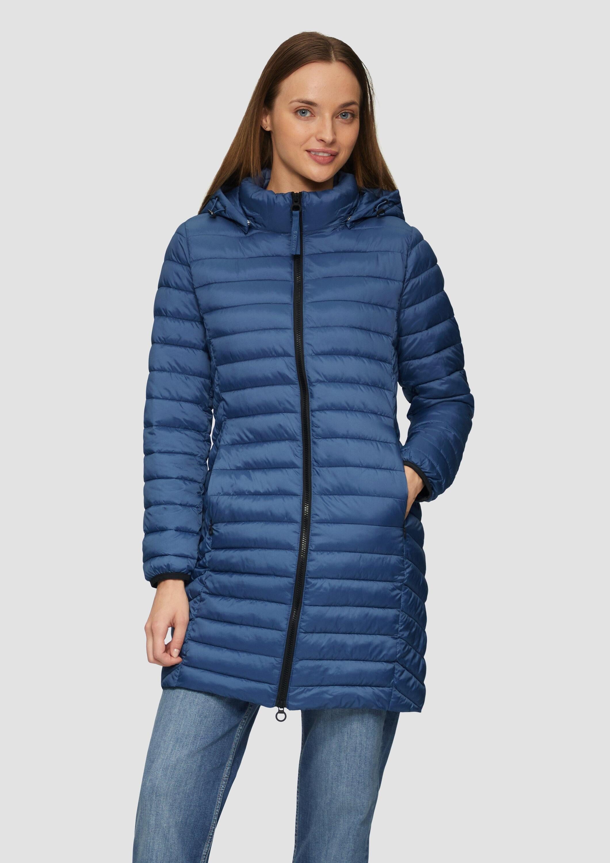 s.Oliver Wintermantel Outdoor-Mantel Lange Steppjacke mit abnehmbarer Kapuze im Slim Fit