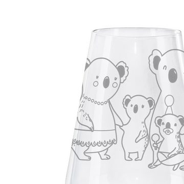 Mr. & Mrs. Panda Weißweinglas Koala Familie - Transparent - Geschenk, Koalas, Hochwertige Weinacces, Premium Glas, Exklusives Design