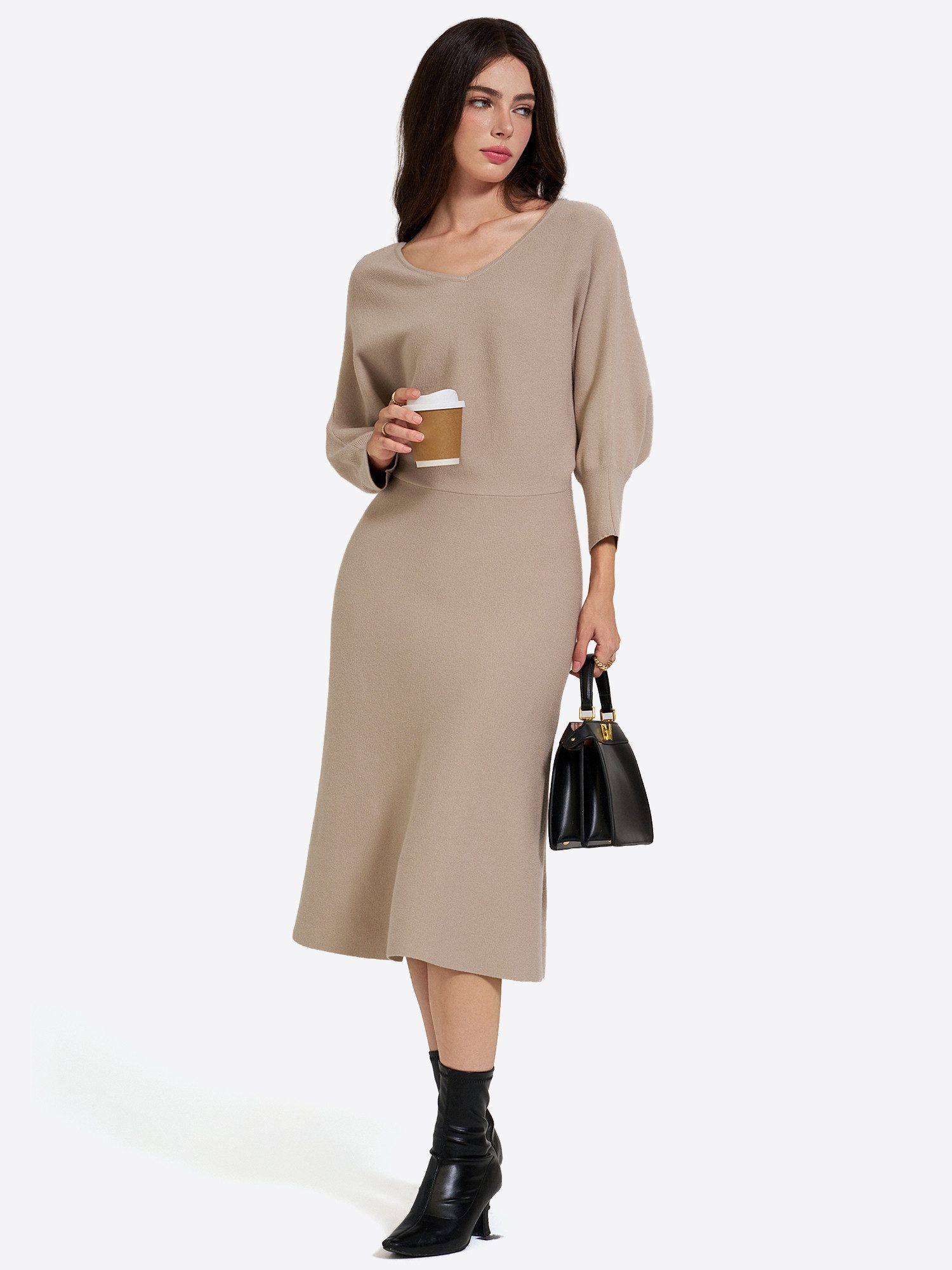 Imily Bela Midikleid Damen Elegantes-Kleid mit seitlicher Raffung (Packung, 1-tlg., 1per-Pack) in Unifarbe – Bild 5 von 5