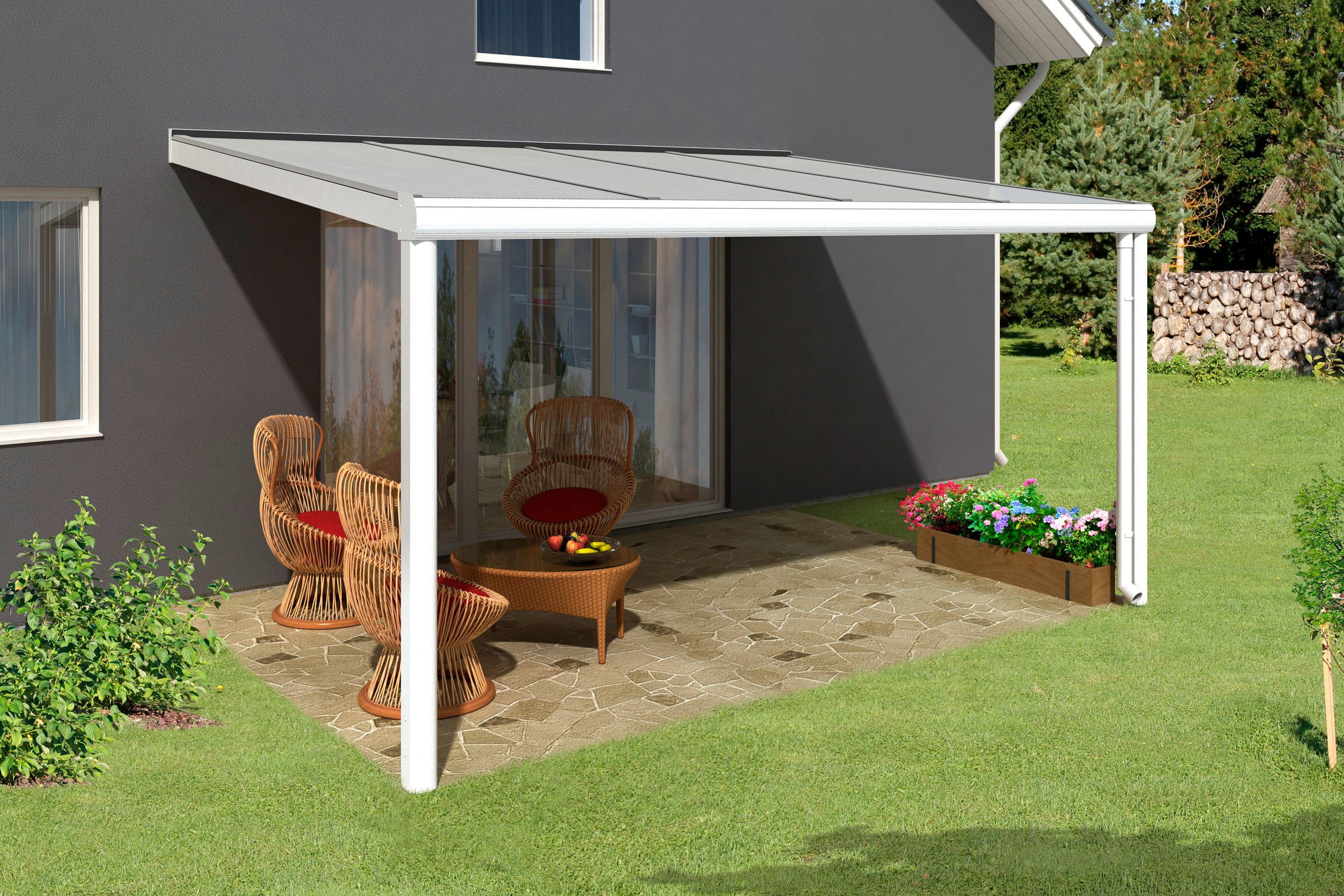 Skanholz Terrassendach Genua, BxT: 434x257 cm, Bedachung Doppelstegplatten, 434 cm Breite, verschiedene Tiefe