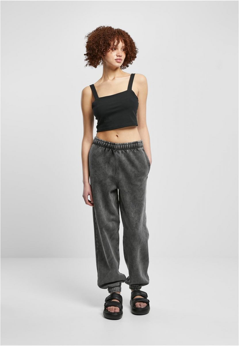 URBAN CLASSICS Funktionshose Ladies High Waist Stone Washed Sweat Pants Damen Jogginghose
