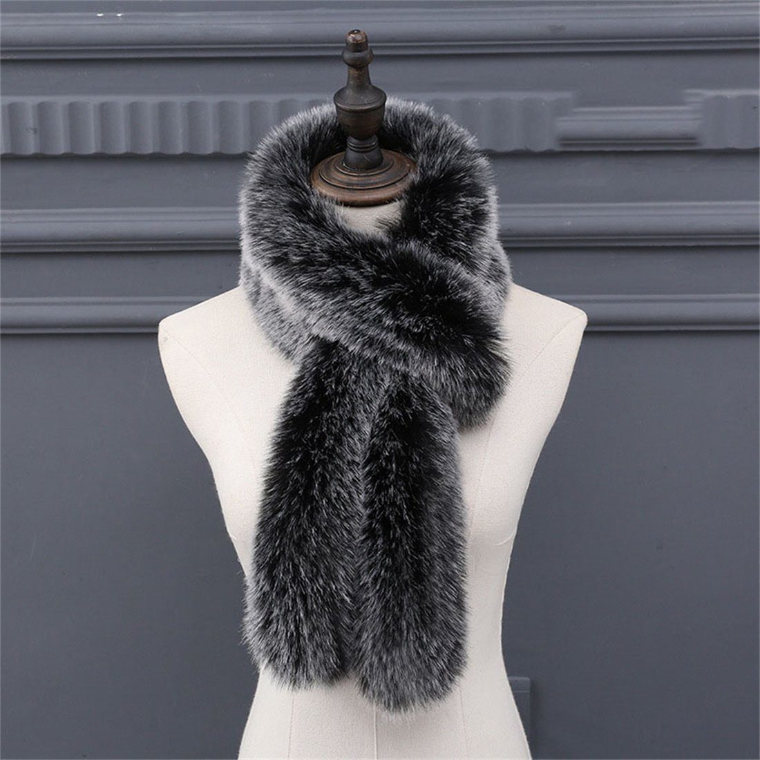 DÖRÖY Modeschal Damen Mode verdickt Nachahmung Pelz Schal, Winter warm Kunstpelz Schal Schwarz und Weiß