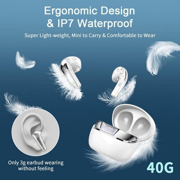 Ordtop Bluetooth 5.3 Neue wireless In-Ear-Kopfhörer (Klarer Sound, Lange Spielzeit, Bluetooth, ENC Noise Cancelling mit USB-C, 40H Tiefer Bass, Wasserdicht Ohrhörer)