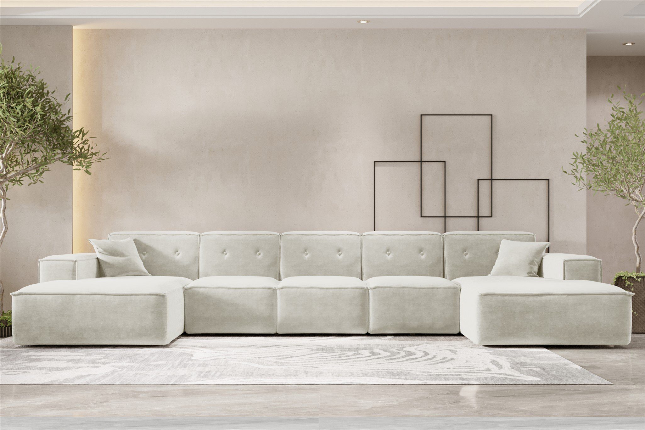 Fun Möbel Wohnlandschaft Sofa U-Form CESINA XL in Stoff, inkl. 2 Zierkissen, Rundumbezug