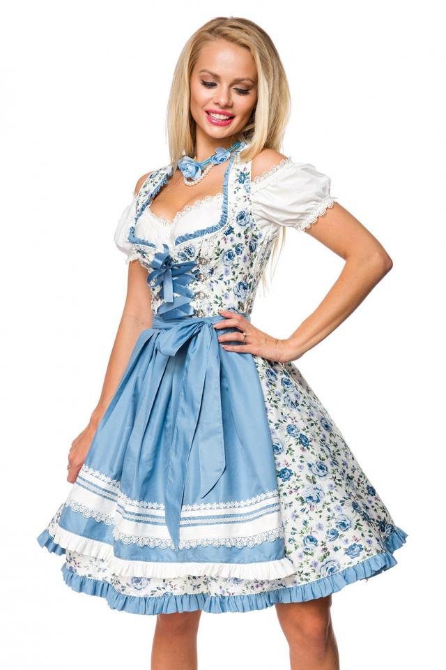 Dirndline Dirndl Blumen-Dirndl + Schürze blau/weiß Oktoberfest