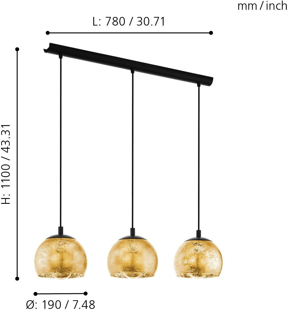 EGLO Hängeleuchte ALBARACCIN Pendellampe, IP20, E27, Stahl, Glas, Esstischlampe, Lampe, Dimmfunktion, Farbwechsel, ohne Leuchtmittel, Hängelampe für Esszimmer, Küche oder Wohnzimmer
